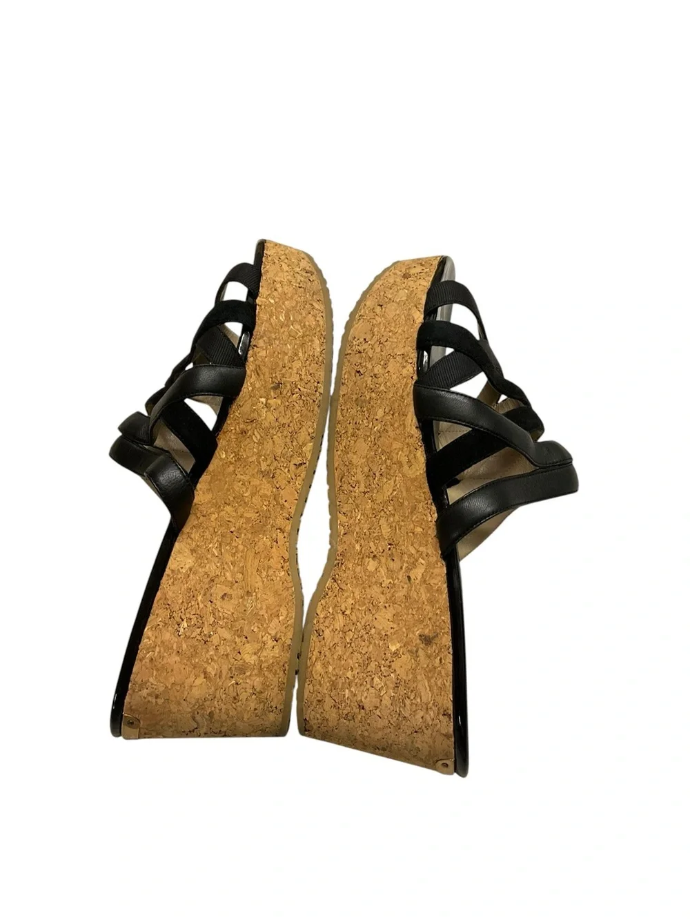 Y2K Jimmy Choo Patent Black Leather Cork Platform Wedge Sandals 42